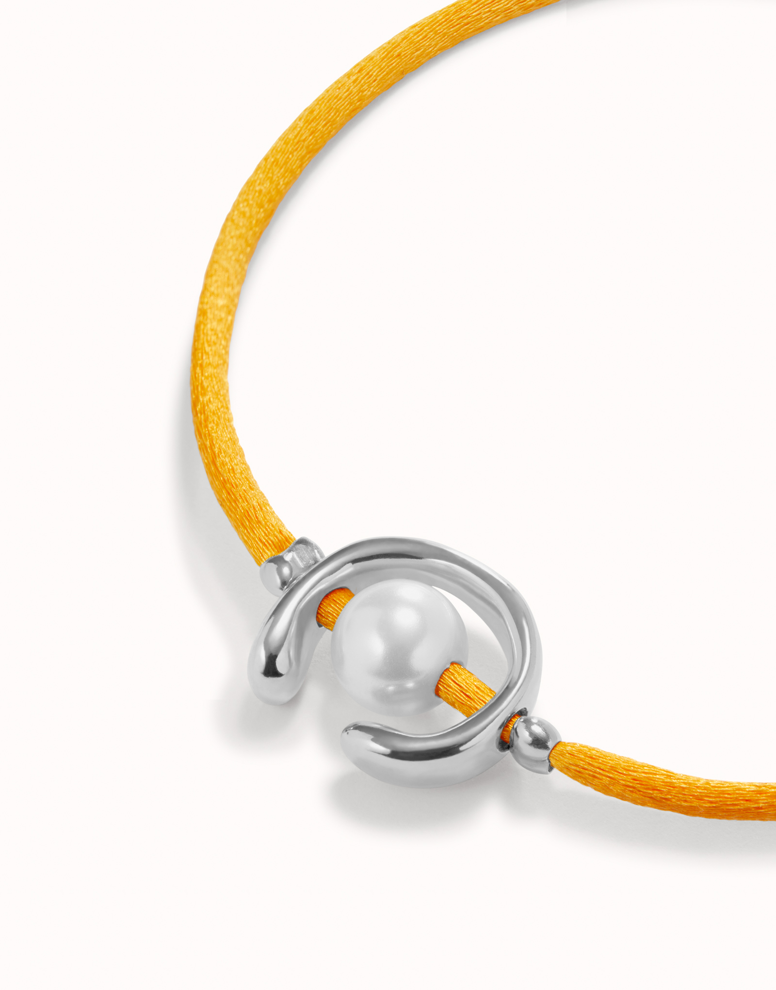 18K gold-plated orange thread bracelet with shell pearl accessory., Golden, large image number null